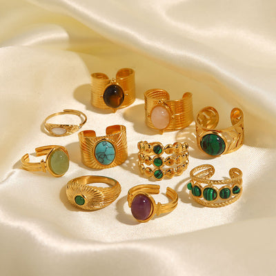 Olivenorma French Vintage Natural Stone Open Ring Set