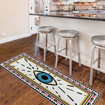 Olivenorma Rectangular White Evil Eye Print Rug Carpet