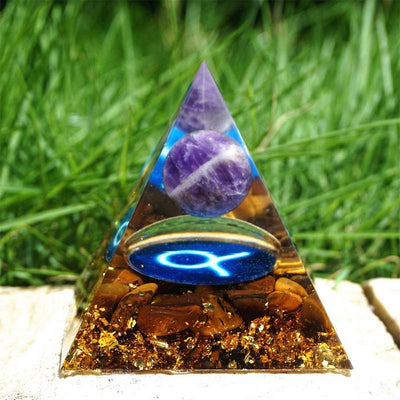 Olivenorma Amethyst with Tiger Eye Taurus Zodiac Orgone Pyramid