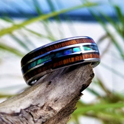 Olivenorma Koa Wood and Abalone Shell Tungsten Carbide Ring - image 4