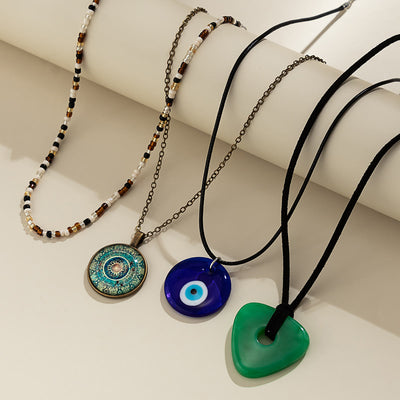 Olivenorma Natural Stone Tree of Life Evil Eye Pendant Necklace Set