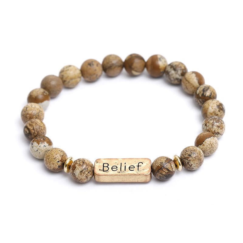 Olivenorma Natural Gemstone Belief Engraving Bracelet