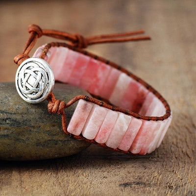 Olivenorma Natural Stone Square Leather String Wrap Bracelet