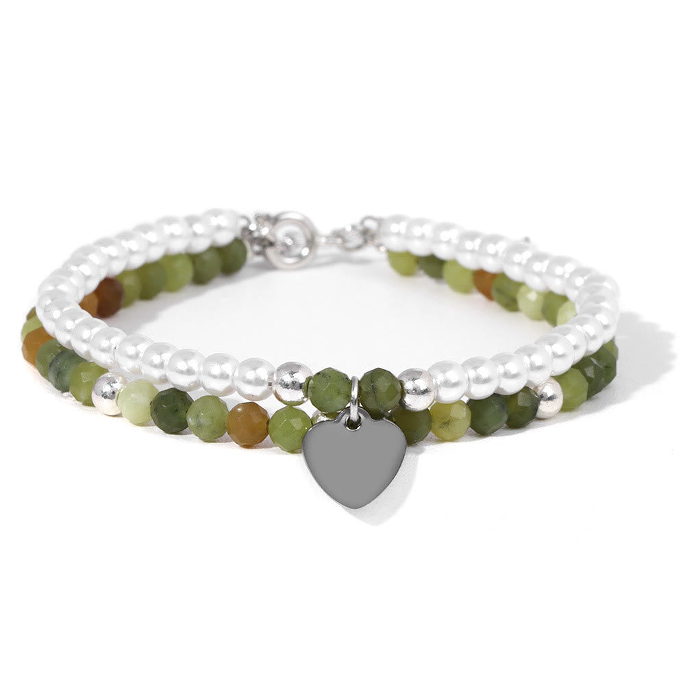 Olivenorma Faceted Stone Pearl Heart Charm Double Layer Bracelet