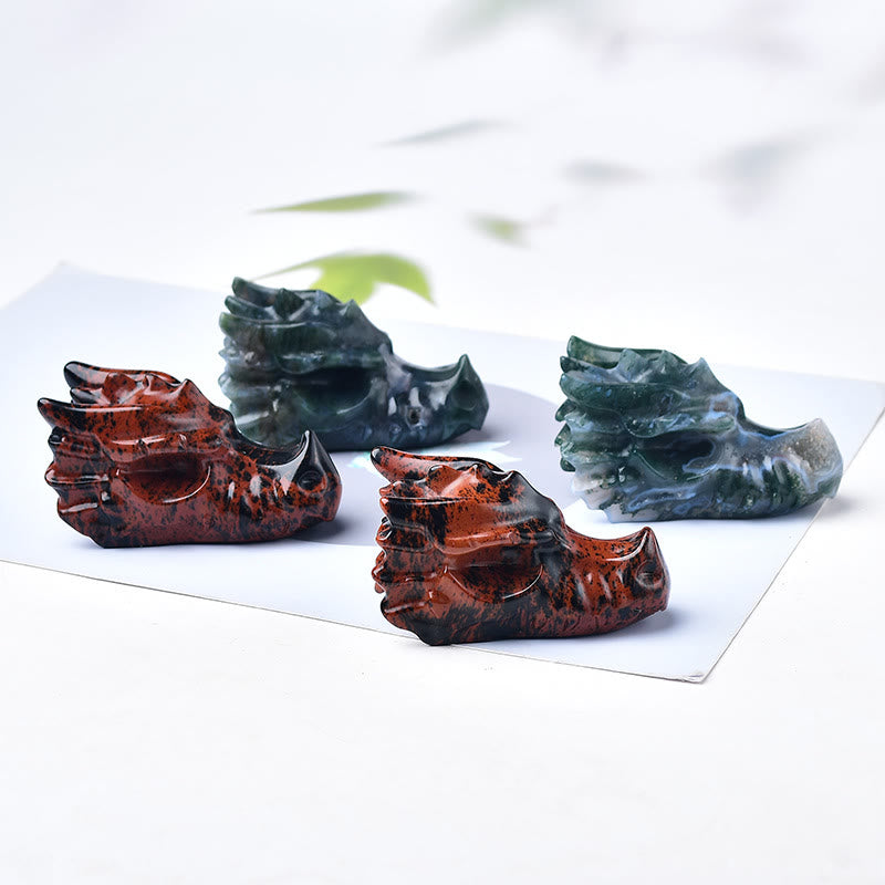 Olivenorma Mahogany Obsidian Moss Agate Dragon Head Gemstone Decoration