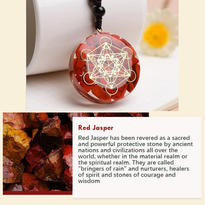 Olivenorma Red Jasper Lapis Lazuli Turquoise Metatron's Cube Symbol Necklace