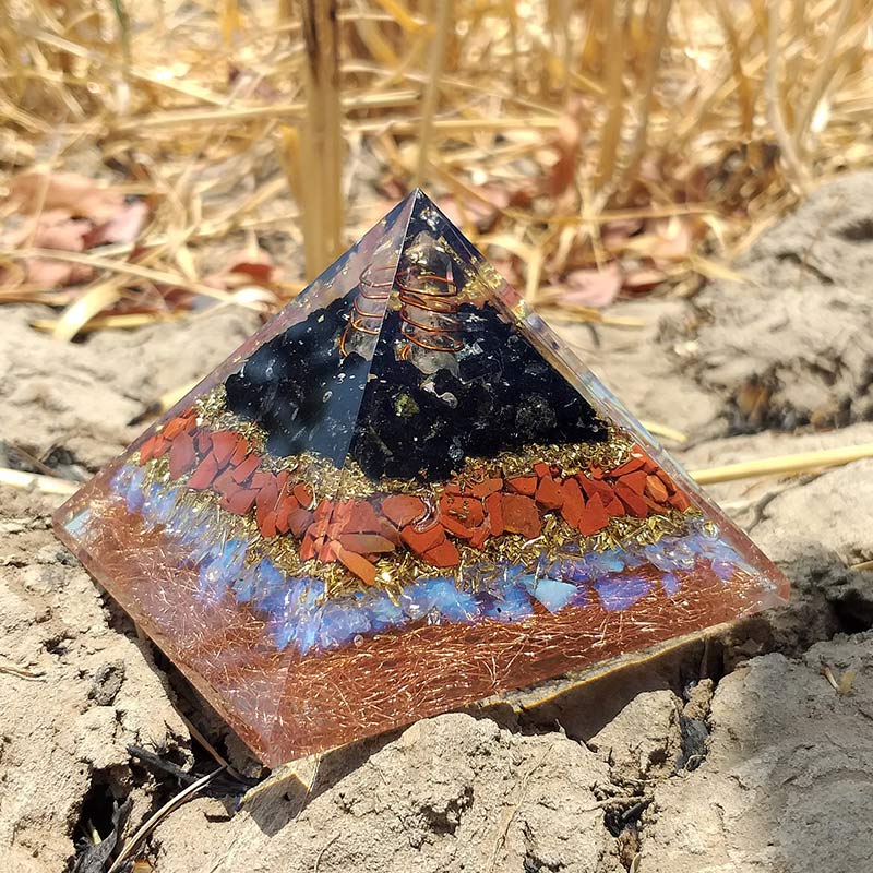 Olivenorma Clear Crystal With Opal Protection Orgone Pyramid