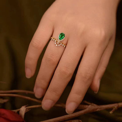 Olivenorma Dainty Emerald With Zircon Ring