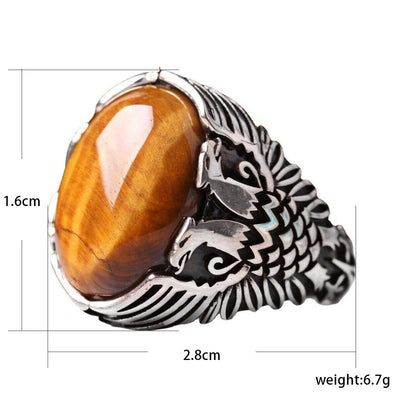 Olivenorma Tiger Eye Side Engraved Eagle Mens Ring