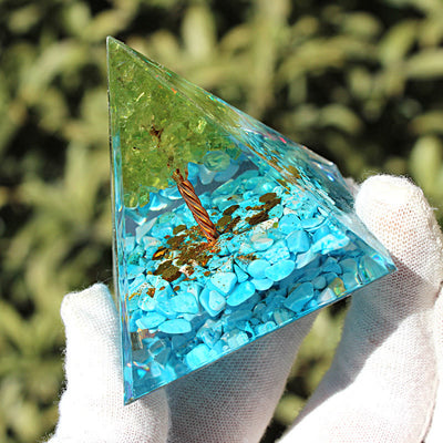 Olivenorma Peridot Amazonite Tree of Life Orgone Pyramid