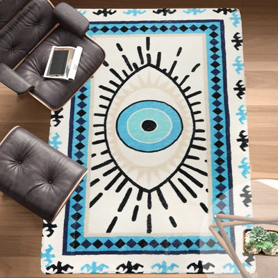 Olivenorma Blue Evil Eye Antibacterial Washable Rugs Carpet