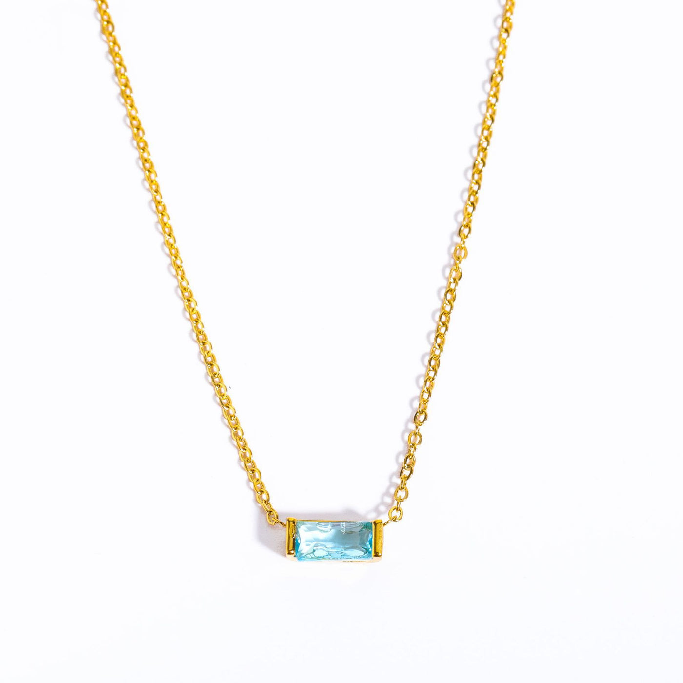 Olivenorma Simple Rectangular Birthstone Pendant Stainless Steel Necklace