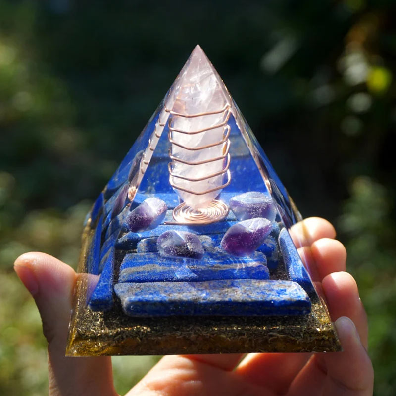 Olivenorma Rose Quartz Pillar With Lapis Lazuli Orgone Pyramid