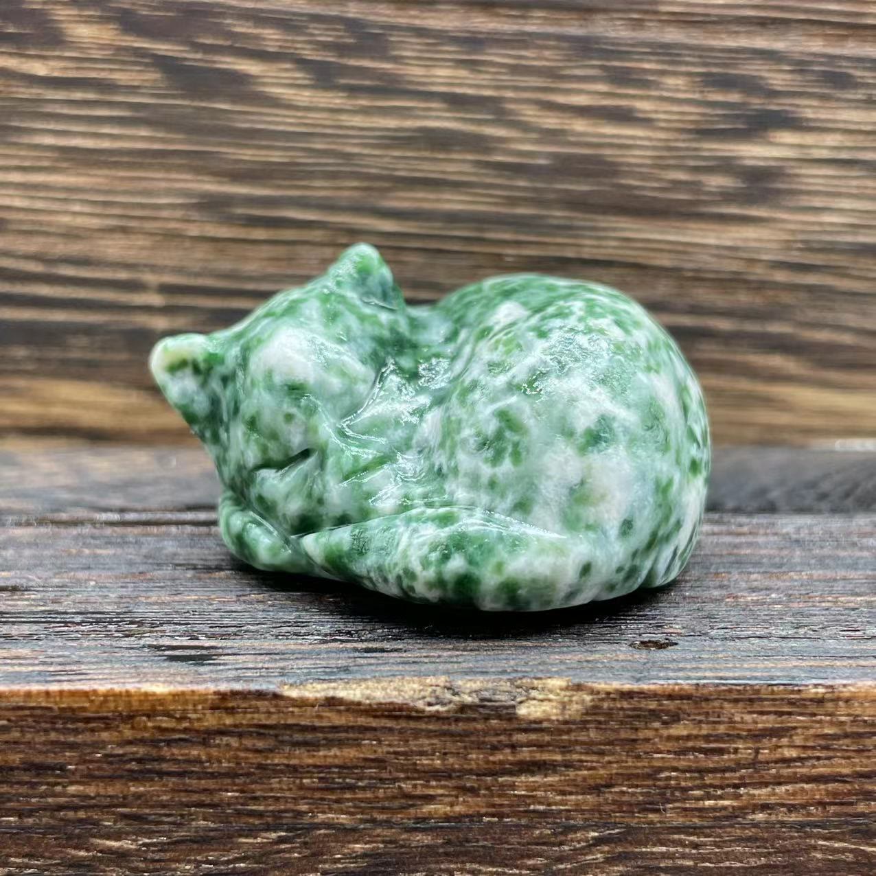 Olivenorma 4cm Natural Crystal Nap Cat Gemstone Decoration - Green Jade - image 17