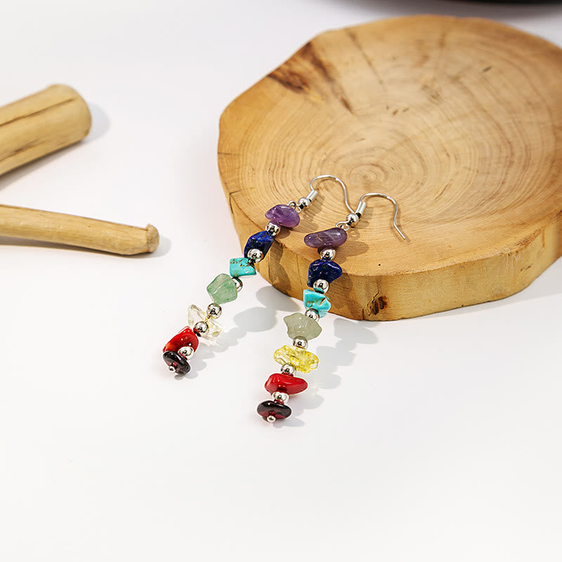 Olivenorma 7 Chakra Stone Gravel Pendant Earrings