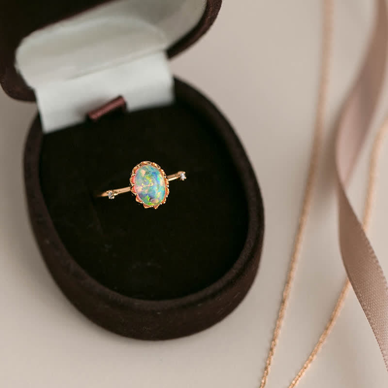 Olivenorma Retro Gold Opal Adjustable Ring