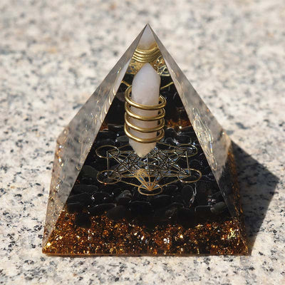 Olivenorma Rose Quartz With Obsidian Orgone Pyramid