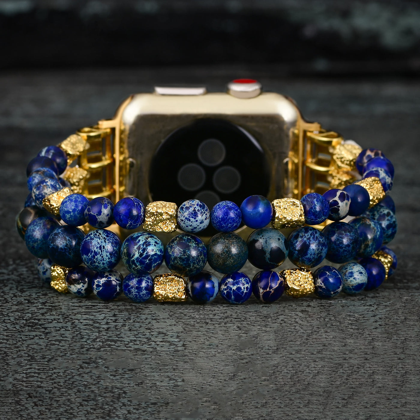 Olivenorma Blue Emperor Stone Beaded Elastic Cord Apple Watch Strap