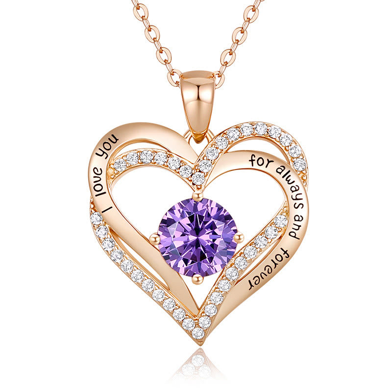 Olivenorma "I love you for always and forever" - Birtshtone Heart Necklace - Rosegold - February - image 5