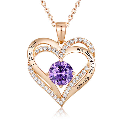 Olivenorma "I love you for always and forever" - Birtshtone Heart Necklace - Rosegold - February - image 5