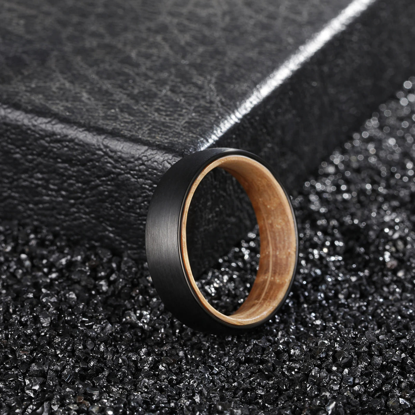 Olivenorma 6mm Whiskey Barrel Wood Black Tungsten Ring