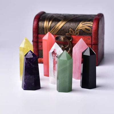 Olivenorma Natural Seven Crystal Wands Energy Stone Decoration Set