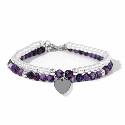 Olivenorma Faceted Stone Pearl Heart Charm Double Layer Bracelet