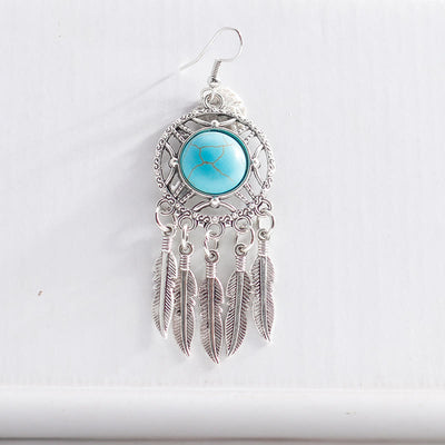Olivenorma Boho Turquoise Feather Tassel Earrings - image 6