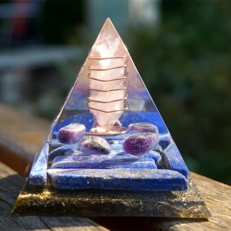 Olivenorma Rose Quartz Pillar With Lapis Lazuli Orgone Pyramid