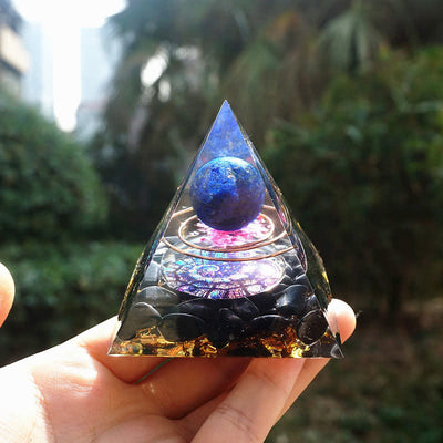 Olivenorma Lapis Lazuli Sphere with Obsidian Orgone Pyramid