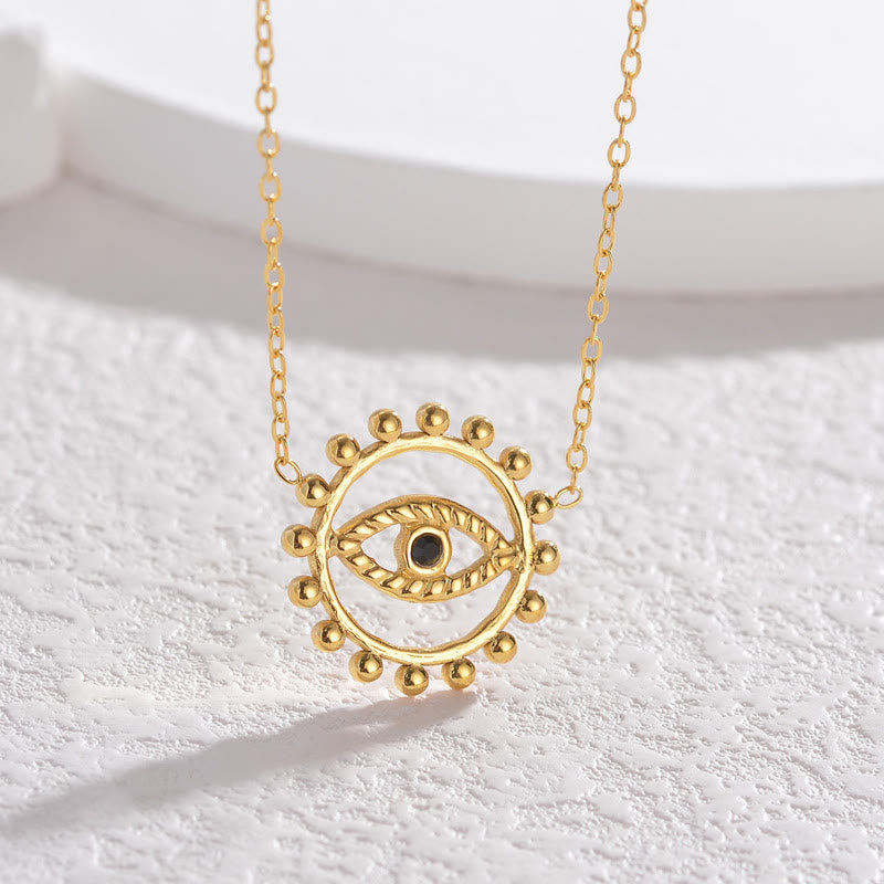 Olivenorma Hollow Round Evil Eye 18K Gold Plated Stainless Steel Necklace