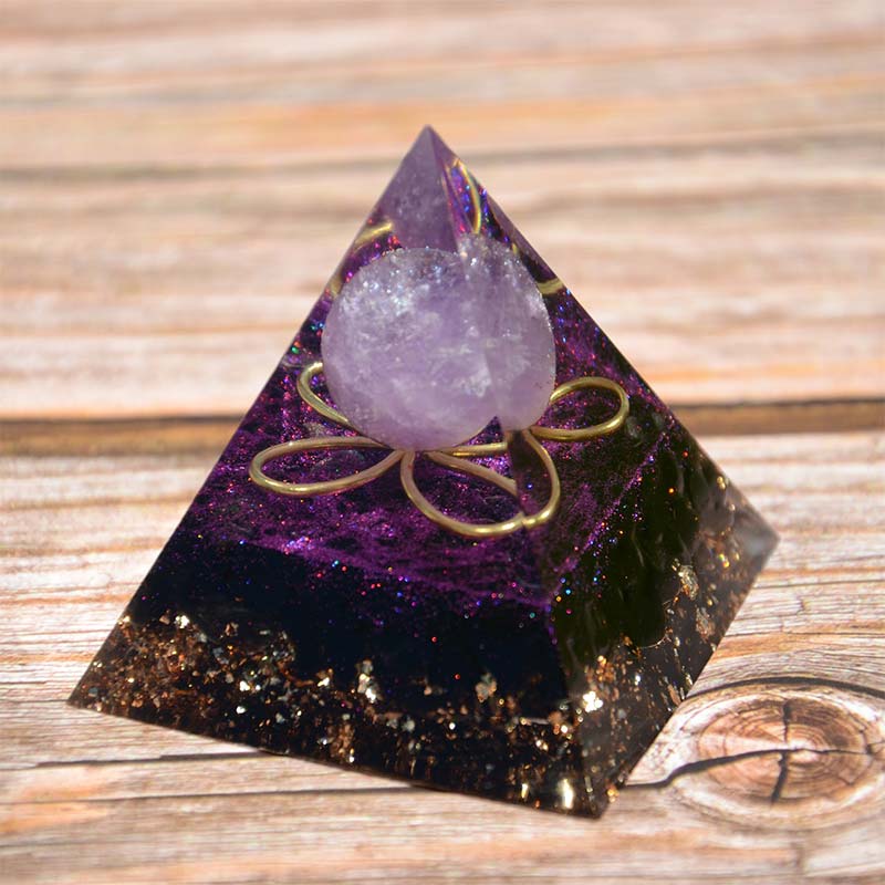 Olivenorma Amethyst Sphere with Obsidian Orgone Pyramid