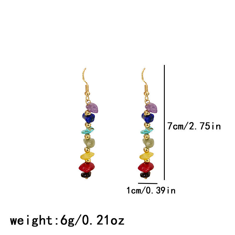 Olivenorma 7 Chakra Stone Gravel Pendant Earrings