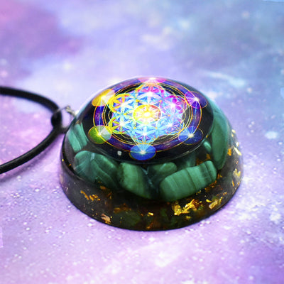 Olivenorma Natural Malachite Metatron's Cube Pendant Necklace