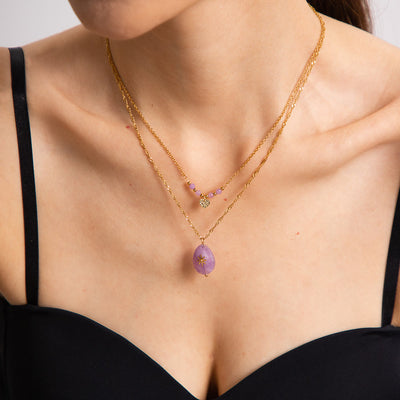 Olivenorma Purple Jade Heart Shape Double Layer Necklace