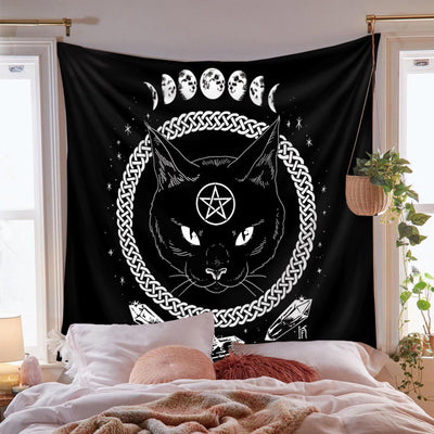 Olivenorma Black Cat Witch Moon Phase Pattern Tapestry