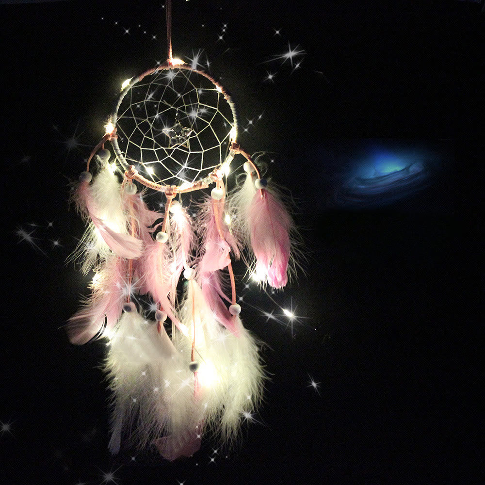 Olivenorma LED Light Colored Feather Dream Catcher