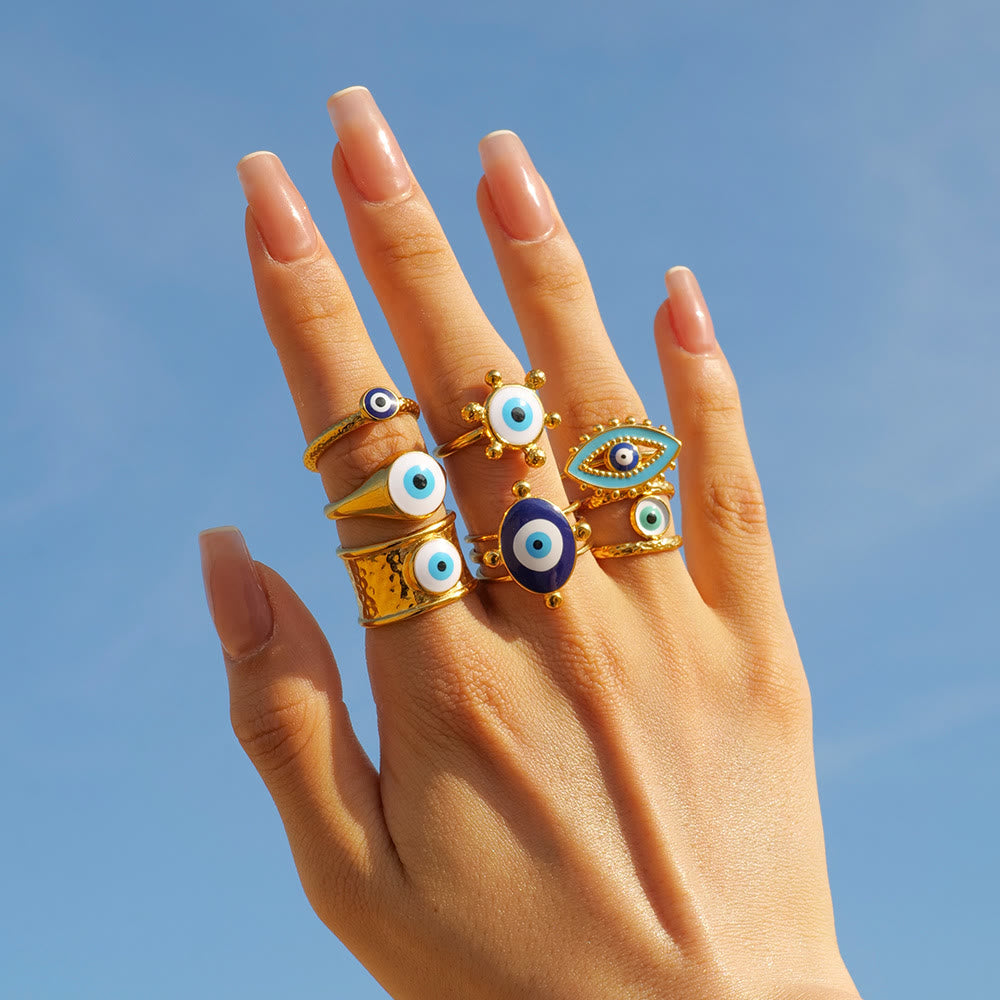 Olivenorma Various Evil Eye Glue Gold Adjustable Open Rings