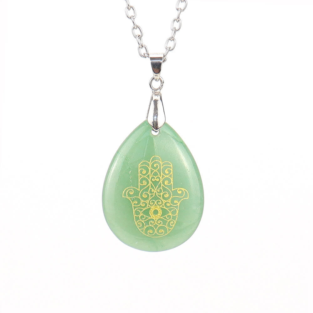 Olivenorma Natural Drop Shape Crystal Hamsa Pendant Necklace