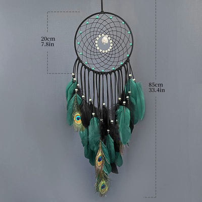 Olivenorma Glow Beads Handmade Peacock Feather Dream Catcher