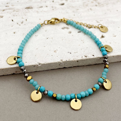 Olivenorma Natural Stone Beaded Titanium Disc Charm Bracelet