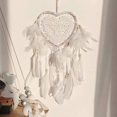 Olivenorma Braided Heart Shape White Feather Dream Catcher