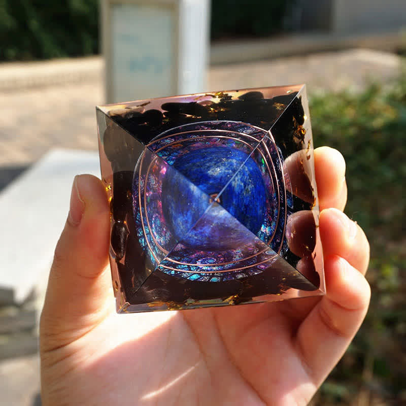 Olivenorma Lapis Lazuli Sphere with Obsidian Orgone Pyramid