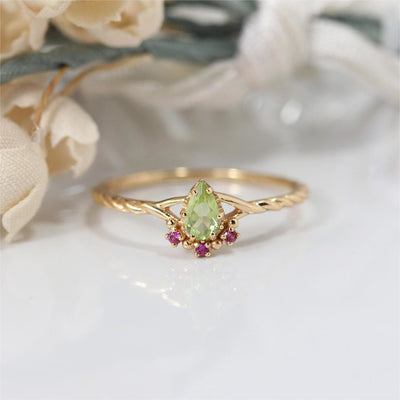 Olivenorma Dainty Peridot Pink Crystal Stacking Adjustable Ring Set