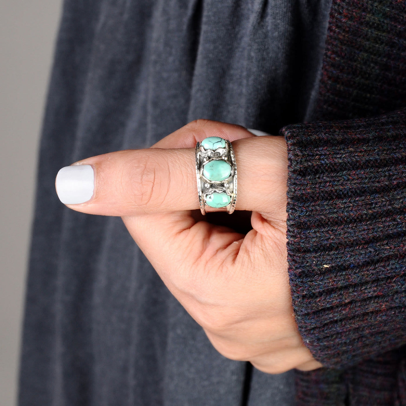 Olivenorma Three Stone Bohemian Turquoise Ring