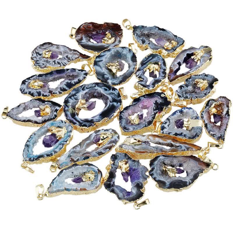 Olivenorma Natural Agate Geode Amethyst Necklace