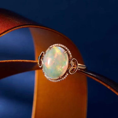 Olivenorma Big Opal Side Love Design Adjustable Ring