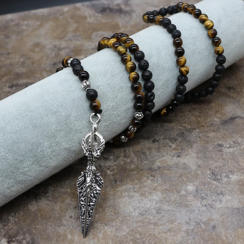 Olivenorma Tiger Eye Lava Stone Alloy Arrow Pendant Necklace