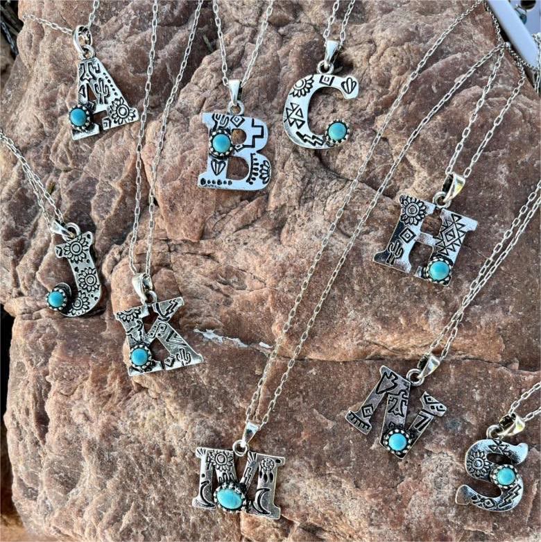 Olivenorma Natural Turquoise Stamped Initial Necklace