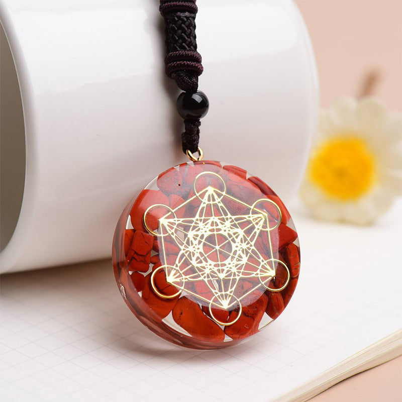 Olivenorma Red Jasper Lapis Lazuli Turquoise Metatron's Cube Symbol Necklace